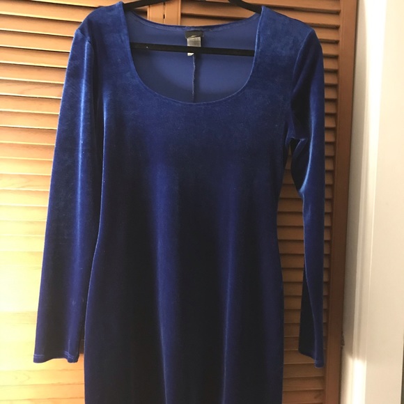 Vintage Blue Velvet Dress - Picture 1 of 4